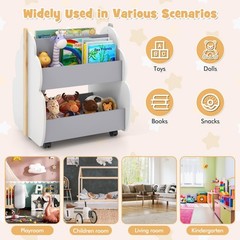 Costzon Kids Bookshelf Universal Wheels 2-Tier Toddler Bookshelf Wooden Book