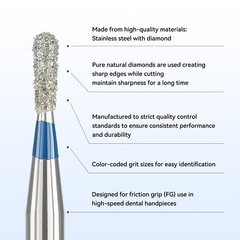 JMU Pear Shape Diamond Burs Medium Grit Friction Grip Burs for High Speed HP 5PC