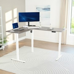 VIVO Gray / White Electric 63″ x 55″ Corner Desk, 3 Section Table Top