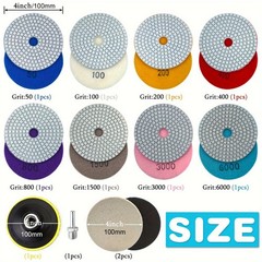 4 Inch 50-6000Grit Diamond Polishing Pads Kit Wet/Dry for Granite Stone Concrete