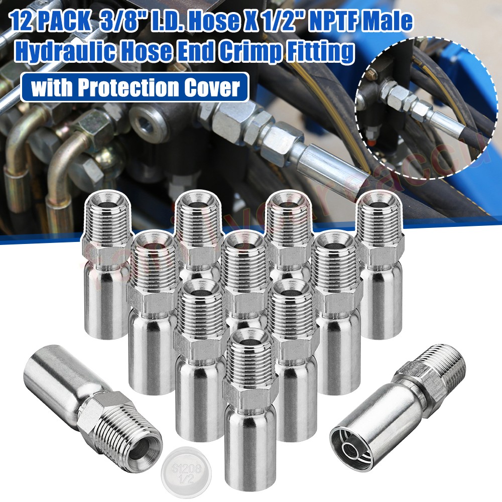 12 Pack 1/2″ NPTF Hydraulic Hose End Fittings 3/8″ I.D. Hose X 1/2″ NPTF Male US