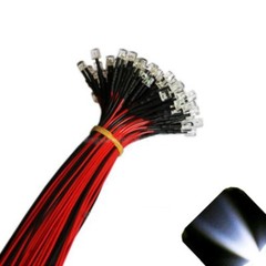 5 x 12v 3mm Flat Top Pre Wired Cool Clear White LED Wide Angle 14v 15v Prewired