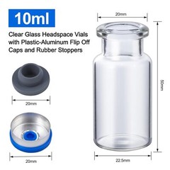 100pcs 10ml Vials Glass Clear Bottom Headspace Vial Flip Off Caps Rubber Stopper