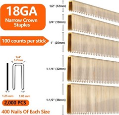 2000-Count 18 Gauge 1/4 Inch Narrow Crown Staples (1/2″+3/4″+1″+1-1/4″+1-1/2″),