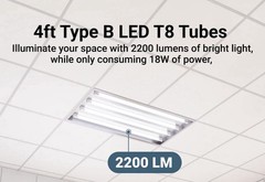 SuncoPRO T8 LED Tube, 4ft, Frosted, Bypass, Type B, 18W, Single/Double Ended
