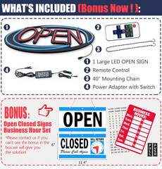 Bright LED Open Sign for Business – 32×16 Inch with Remote Control & Flashing