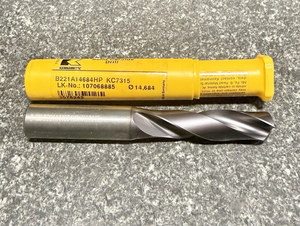 KENNAMETAL SOLID CARBIDE DRILL, B221A14684HP KC7315,37/64 .5781” Dia, .625 Shank