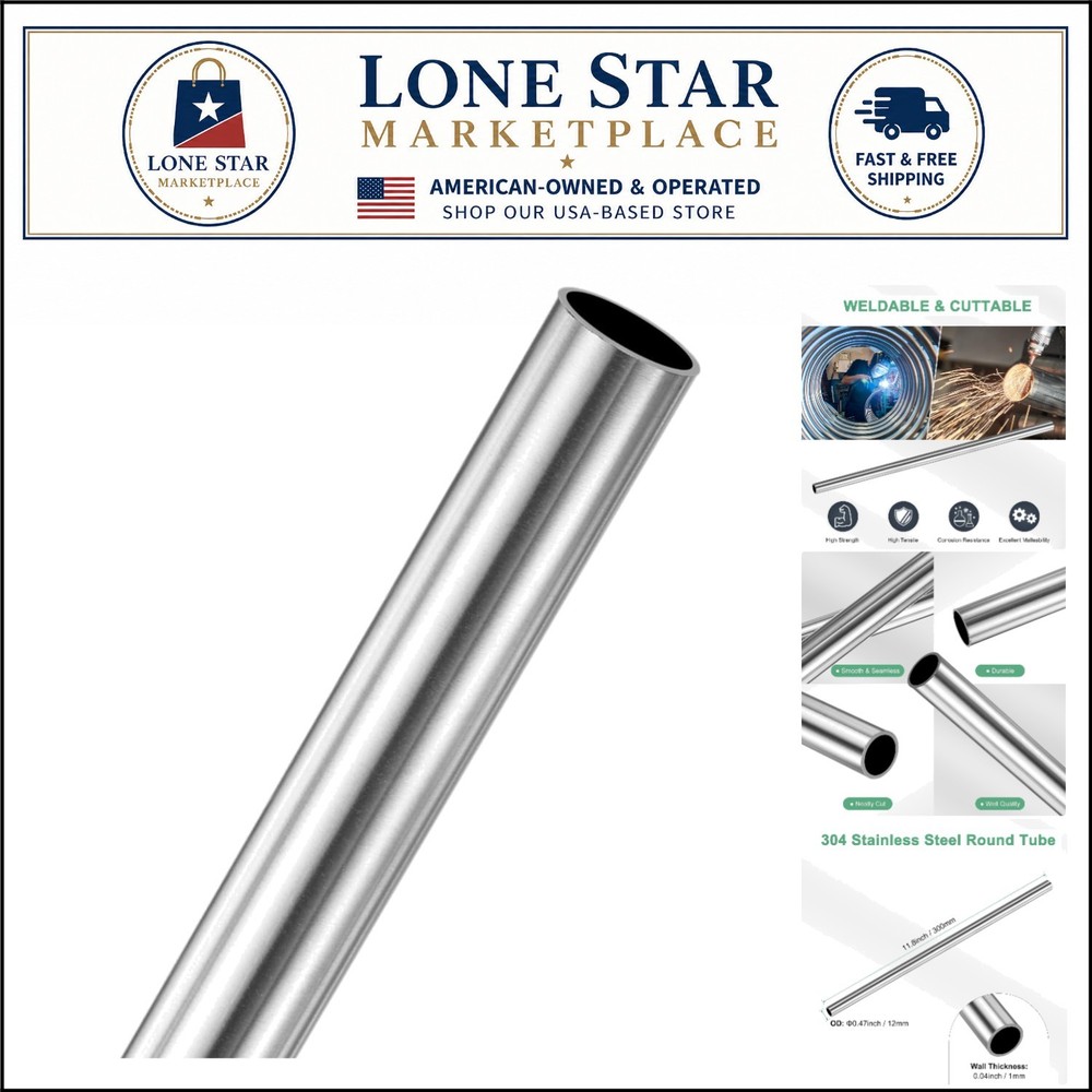 304 Stainless Steel Seamless Tubing – 300mm Length, 12mm OD for Durability