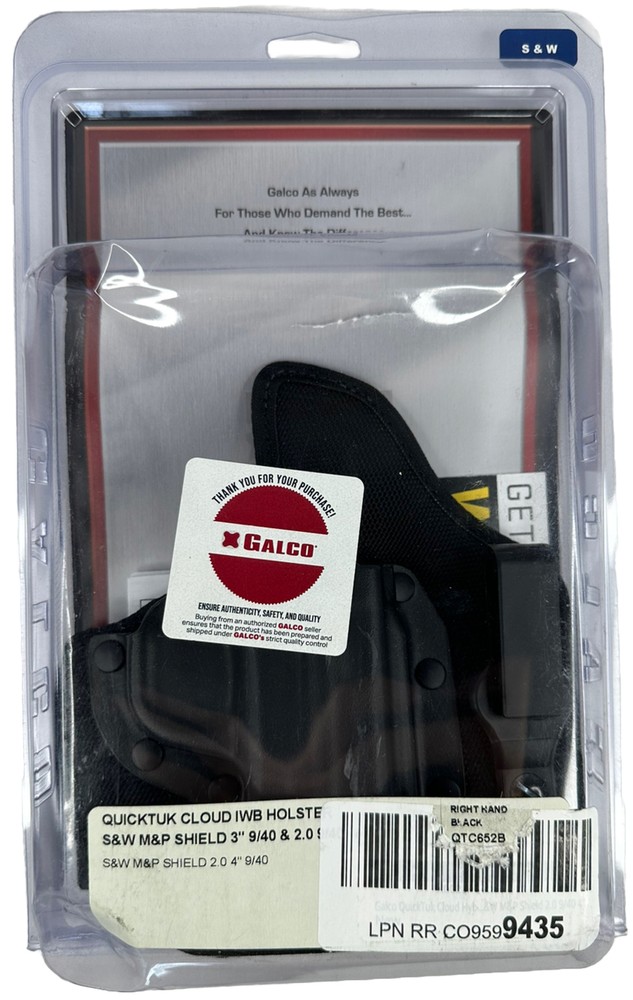 Galco QuickTuk Cloud IWB S&W M&P Shield 9/40 2.0 Black Kydex/Nylon QTC652B