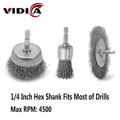 9pc Wire Brush Drill Set 1/4 Hex Shank Carbon Steel Paint Rust Removal