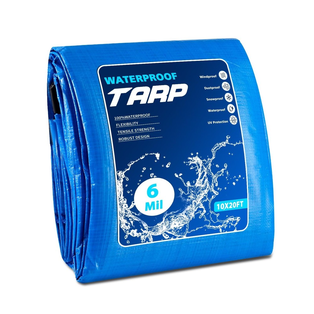 Heavy Duty Waterproof Tarp 10×20 FT, 6 Mil Thick Tarpaulin Cover with Reinfor…