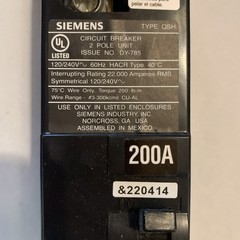 Siemens QS2200H 200A 240V Main Breaker