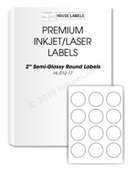 1,200 labels (100 sheets) 2” inch Circle Round White Glossy Finish