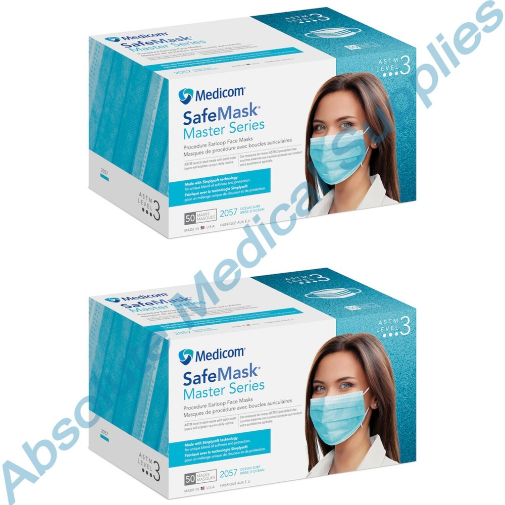 *100-Pack* Medicom SafeMask Master Series ASTM Level 3 Ocean Surf Face Mask 2057