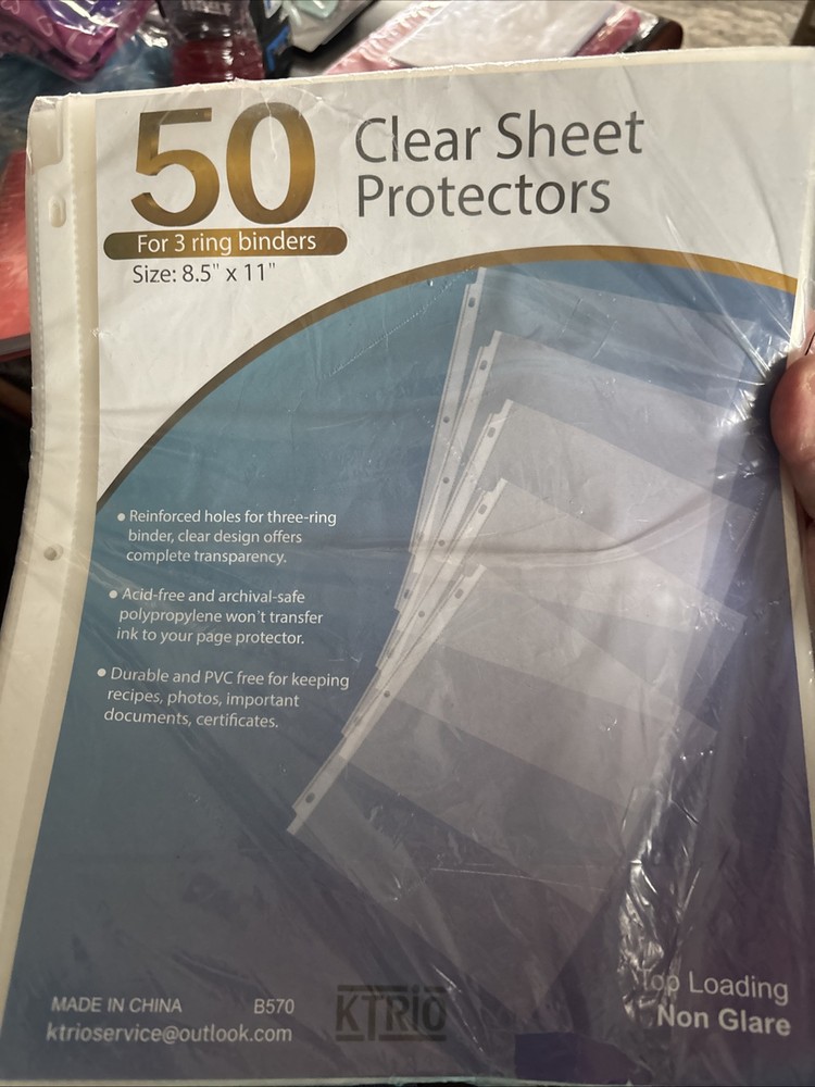 KTRIO 8.5×11″ Top Load Sleeveless Page Protectors – Clear, Pack of 50