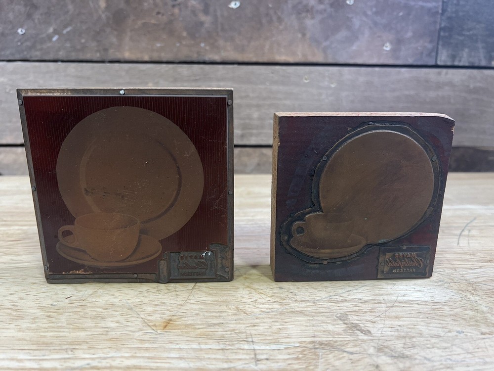 Vintage Pair Mayer China Original Pattern Copper Printers Blocks Pittsburgh PA