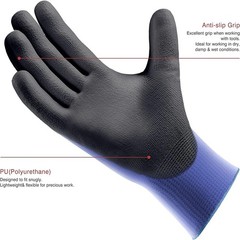 3-Pairs Ultra-Thin PU Coated Work Gloves Excellent Grip Nylon Shell Knit Wrist