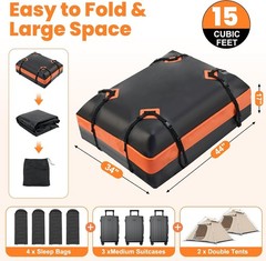 15/20 Cubic Feet Car Roof Bag Waterproof Rooftop Cargo Carrier w/Lock&Storage Ba