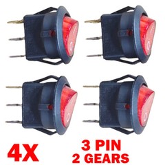 4PC For SPST 3 Pin ON/OFF Round Rocker Switch With Red Neon Lamp 10A/125VAC