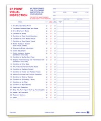 27 POINT VISUAL INSPECTION CAR SHEET 2 PART FORM #27 POINT 100 PER PACK DEALER