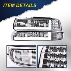 LED DRL Headlight 99-2006 Chevy Silverado Suburban Tahoe 1500 2500 Clear Chrome