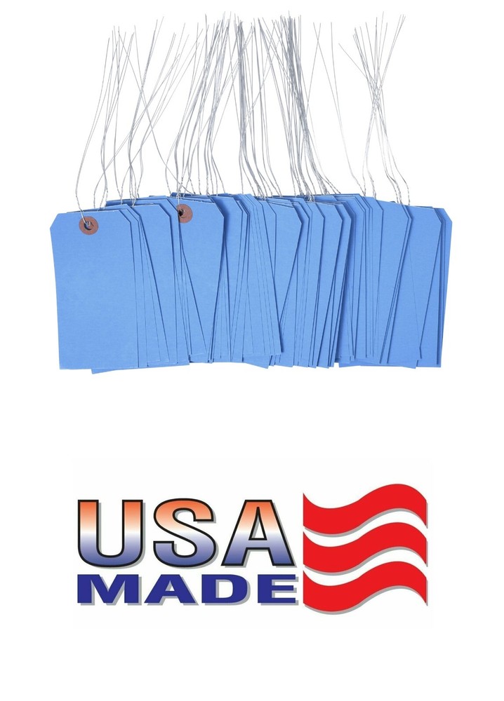 100 pcs of 4 3/4″ x 2 3/8″ Size 5 Blue Cardstock Hang Tag Tags with Wire 13 Pt