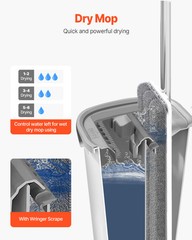 VEVOR Mop and Bucket with Wringer Set 3 Mop Pads Flat Squeeze Bucket Set