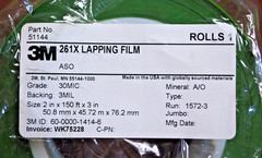 3M Green 261X Lapping Film Roll 30MIC 3MIL 2 in x 150 ft x 3 in 2 Rolls T1553