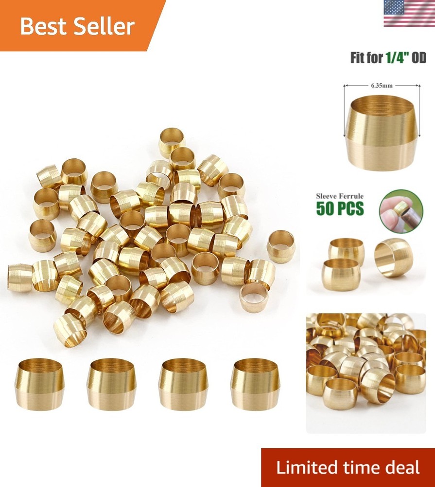 50 Pcs Brass Compression Fitting, 1/4″ Tube OD Compression Sleeves Ferrules B…