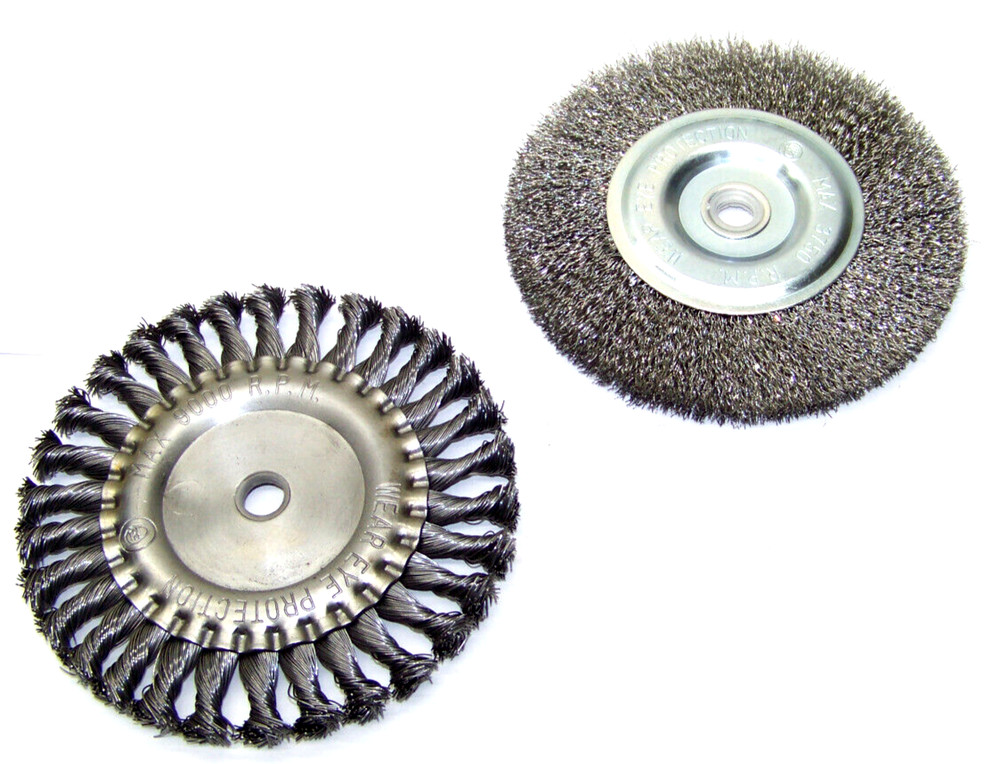 2 pc set 6″ Steel Wire Wheel Brush and 6″ Coarse Knotted Knot for Bench Grinder