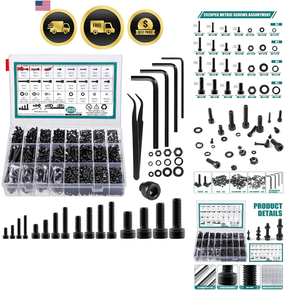 2024 Pcs Metric Screw Assortment, Bolts and Nuts Assortment Metric Machine Sc…