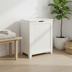 Redmon Contemporary Wooden Clothes Hamper for Bedroom and Laundry Room, White