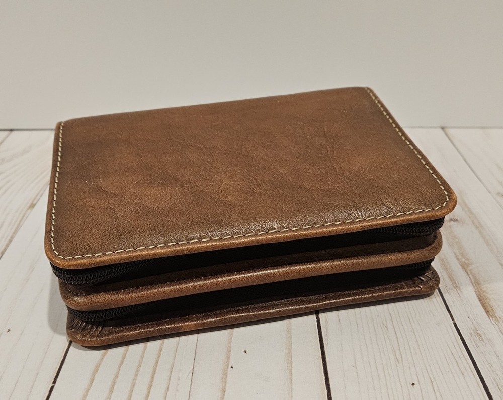 VTG Franklin Covey Brown Full-Grain Leather 2-Zipper Wallet Binder – RARE