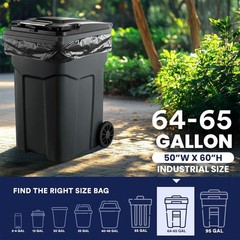 Plasticplace 64-65 Gallon Black Trash Bags Heavy Duty Toter Can Liners Tear
