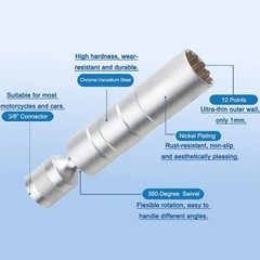 5/8Inch（16mm） Thin Wall Spark Plug Socket,12 Points 3/8″ Drive Spark Plug Soc…