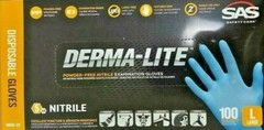 100-1000 SAS Safety 5mil Derma-Lite Nitrile Powder-Free Gloves, M, L, XL