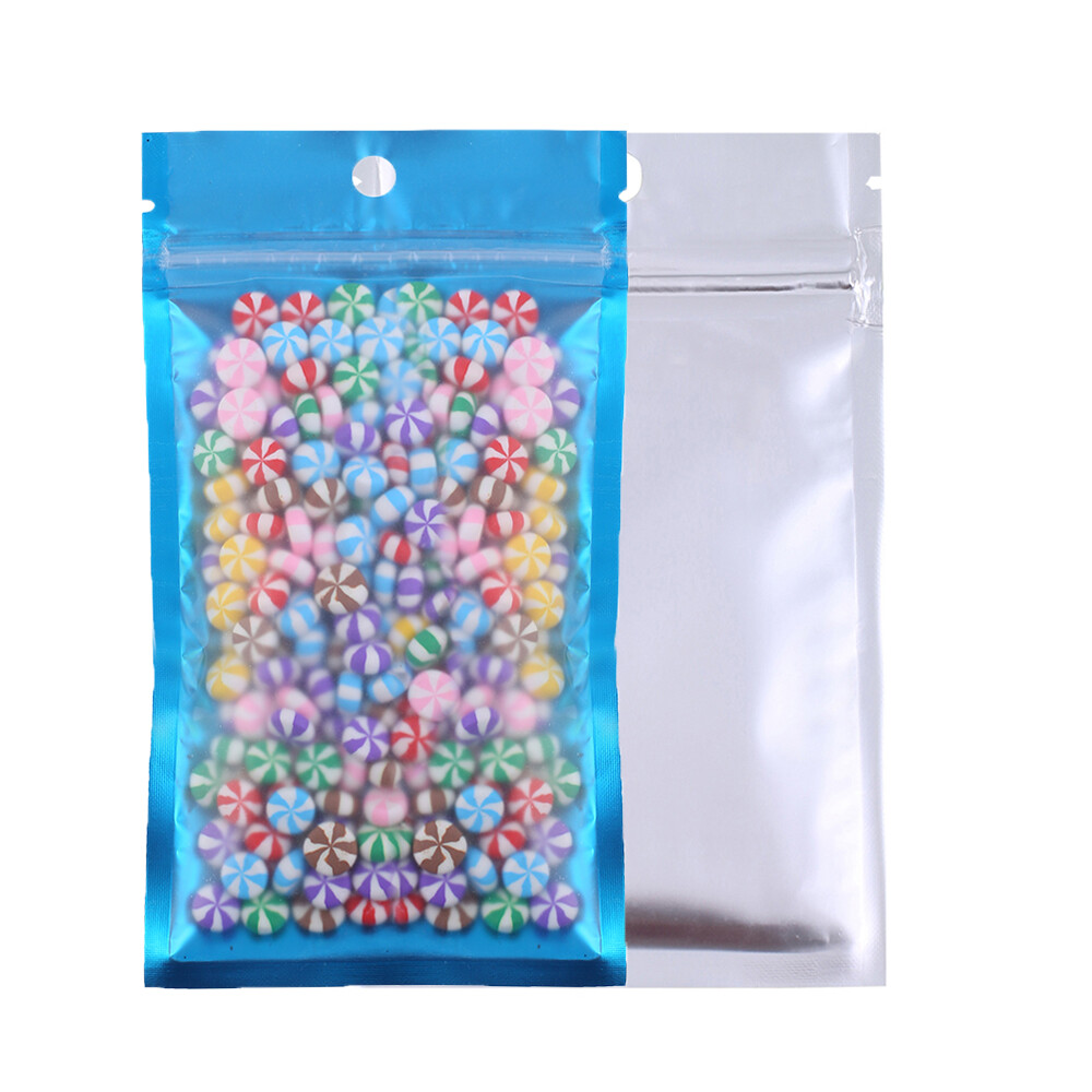 100pc Matte Clear & Blue Mylar Zip Lock Bags w/ Hang Hole 12x20cm 4.75×7.75in