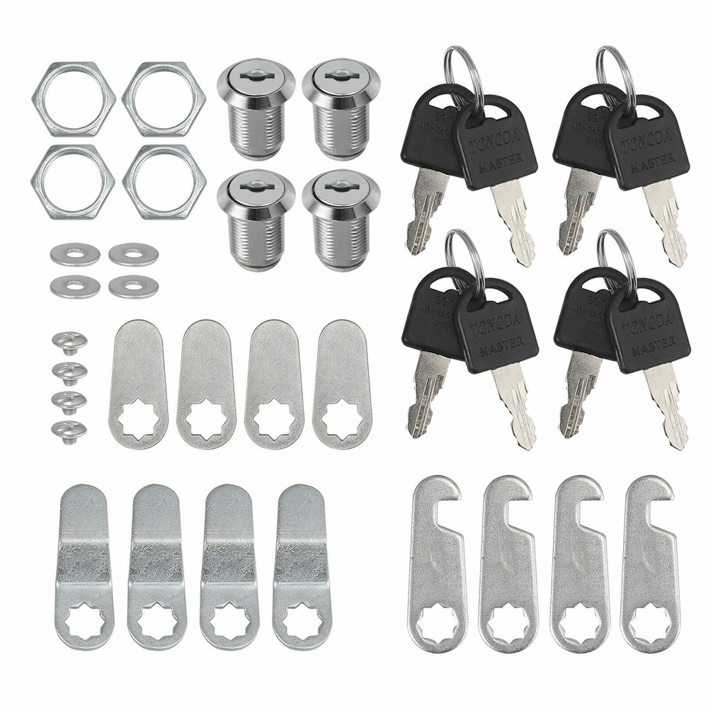 20mm Cylinder Cam Key Locks Tool Box File Cabinet Desk Drawer 4Pcs/Set w/ 8 Keys