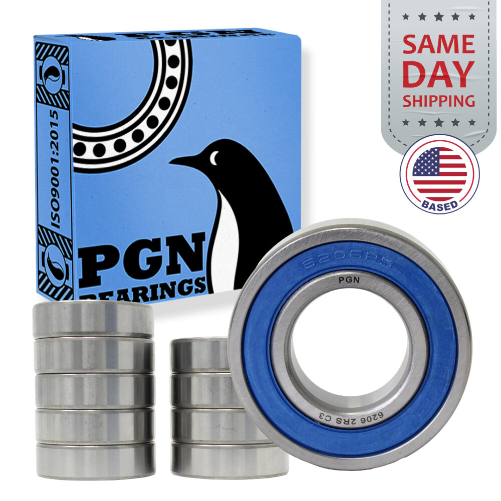 (10) 6206-2RS Premium Rubber Seal Ball Bearing C3 EMQ, 30x62x16, 6206 2RS 6206rs