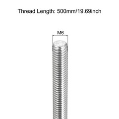 4 x Fully Threaded Rod M6x500mm 1mm Pitch 304 Stainless Steel Right Hand