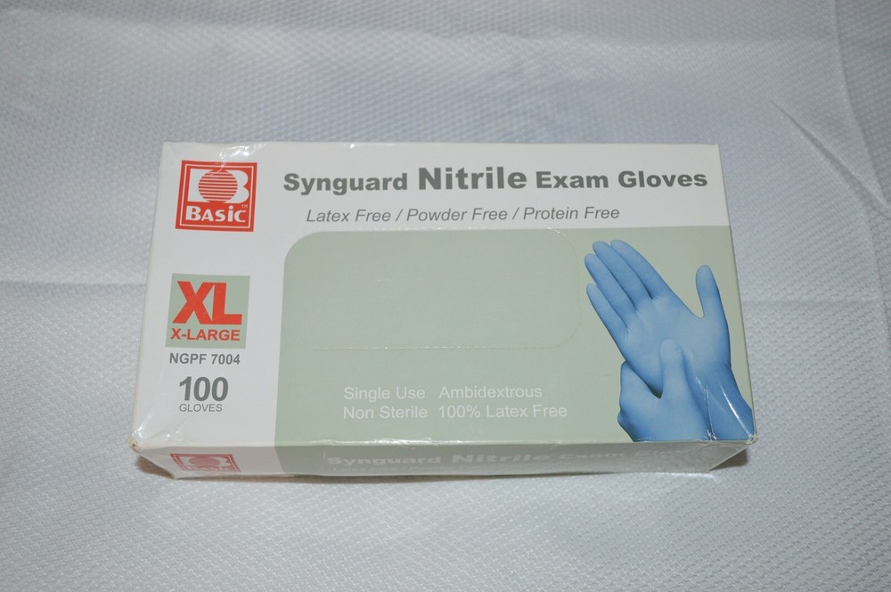 BASIC ~ SYNGUARD NITRILE GLOVES ~ LATEX FREE ~ POWDER FREE ~ 100 COUNT ~ X LARGE