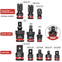 11-Piece Impact Socket Adapter Set-Impact Rated Drill Socket Adapters&Extensi…