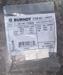 Lot Of 2- Burndy YH 2929 Purple HiTapDie – 654 250-2 4/0-2 compression