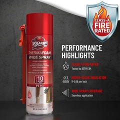 Kraken Spray Foam Insulation Fire Rated Wide Spray Expanding ThermaFoam 12×16 oz