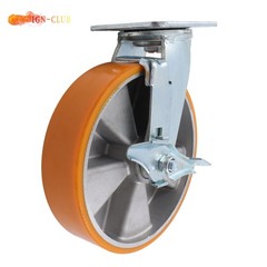 4 Pcs 8″ Aluminum Core Industrial Casters Caster Wheel With Brake 6000lbs Orange
