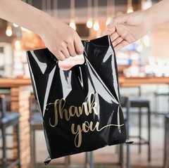 Black Gold Thank You Bags Business Retail Party Plastic Shopping 8”x12”in 100PCS