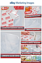 TUFFAK Polycarbonate Sheet 1/8in 12″ x 23″ Peel-off Film New ** Free Shipping**