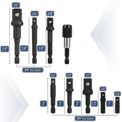 9Pc Impact Socket Adapter Set Hex Shank Magnetic Bit Holder 1/4 3/8 1/2 Inch