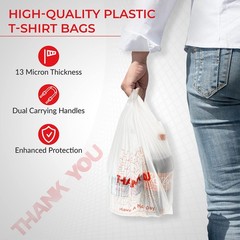 Thank You T-Shirt Bags 1000 Count 11″ x 6″ x 21″ White Plastic Bags