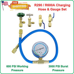 R290 and R600A Charging Hose and Gauge Set with Can Tap and Shut Off Valves